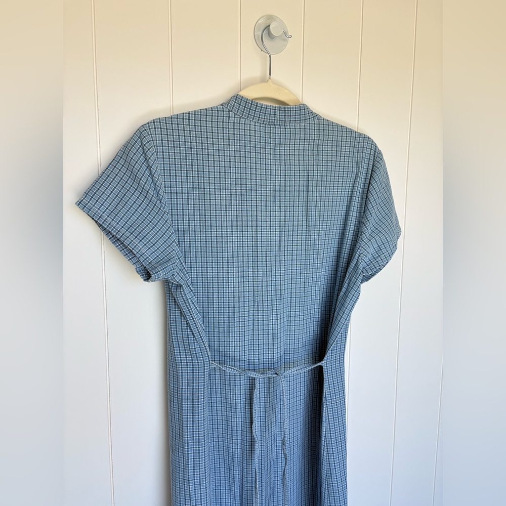 Vintage Button Down Slit Maxi Dress Blue Gingham Plaid Women’s Size 10 / Medium - Picture 6 of 10